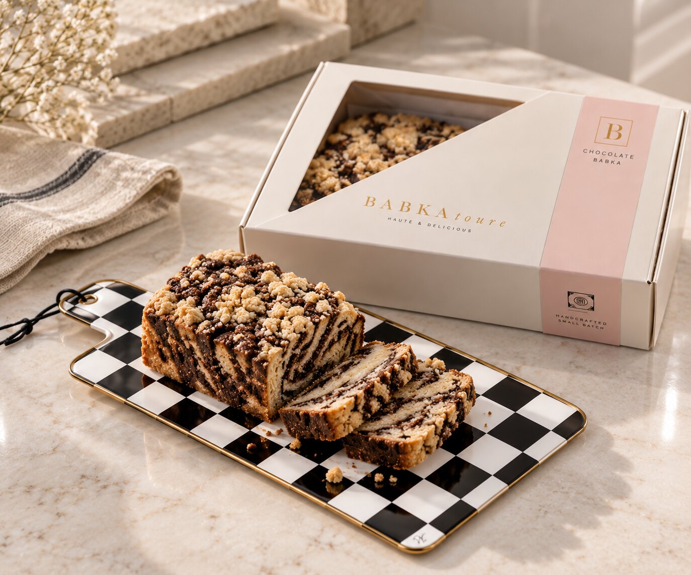 Premium babka food gift presentation
