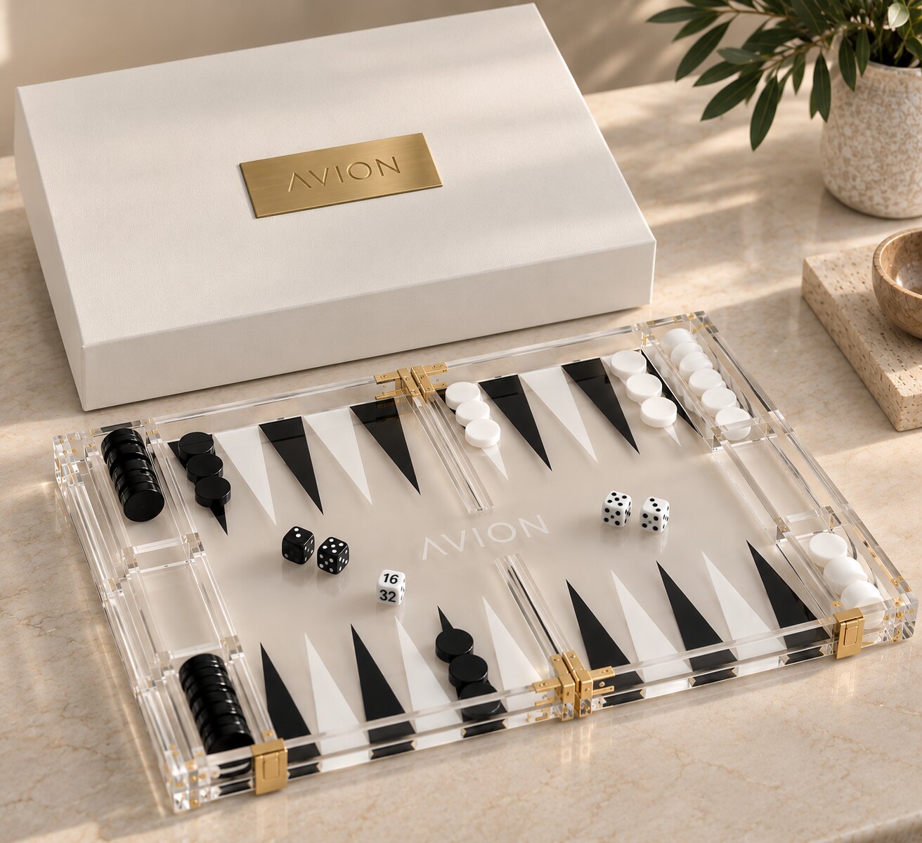 Avion branded acrylic backgammon set